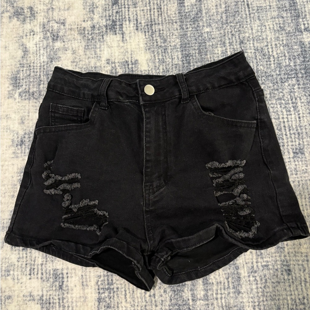 SHEIN Black Distressed Jean Shorts